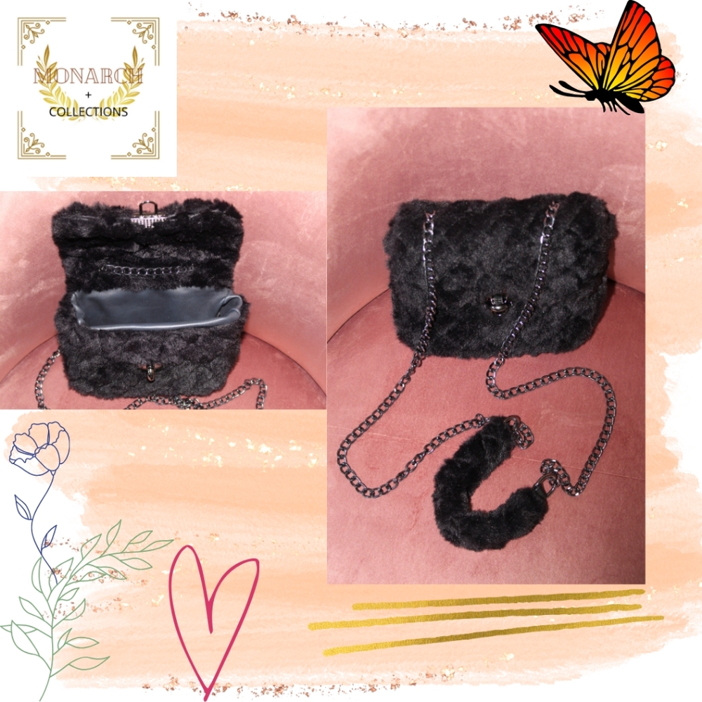 Quilted Faux Fur Crossbody Satchel Purse